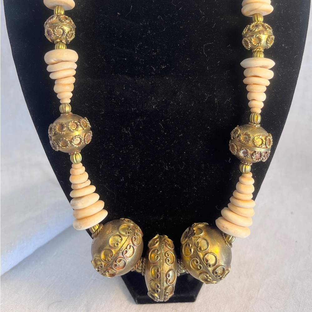 Chunky brass and bone ethnic Beaded Necklace